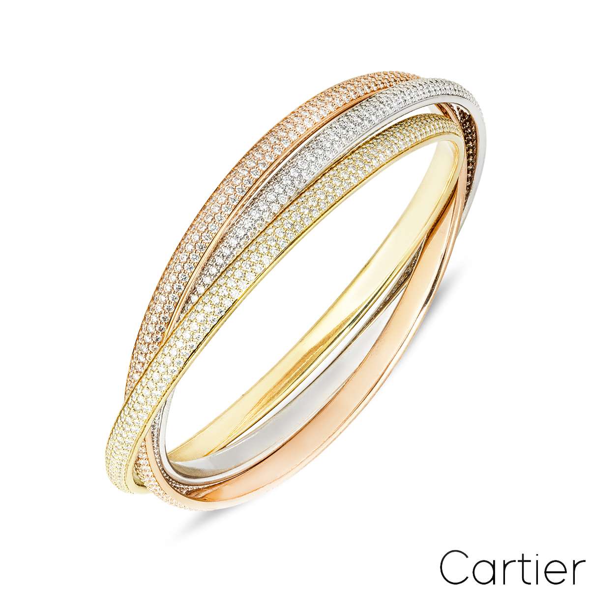 Cartier Trinity Tri-Colour Gold Full Pavé Diamond Bracelet 20cm Cartier Trinity Tri-Colour Gold Full Pavé Diamond Bracelet 20cm